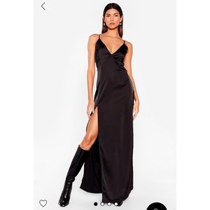 Nasty Gal Black Satin Slip Dress